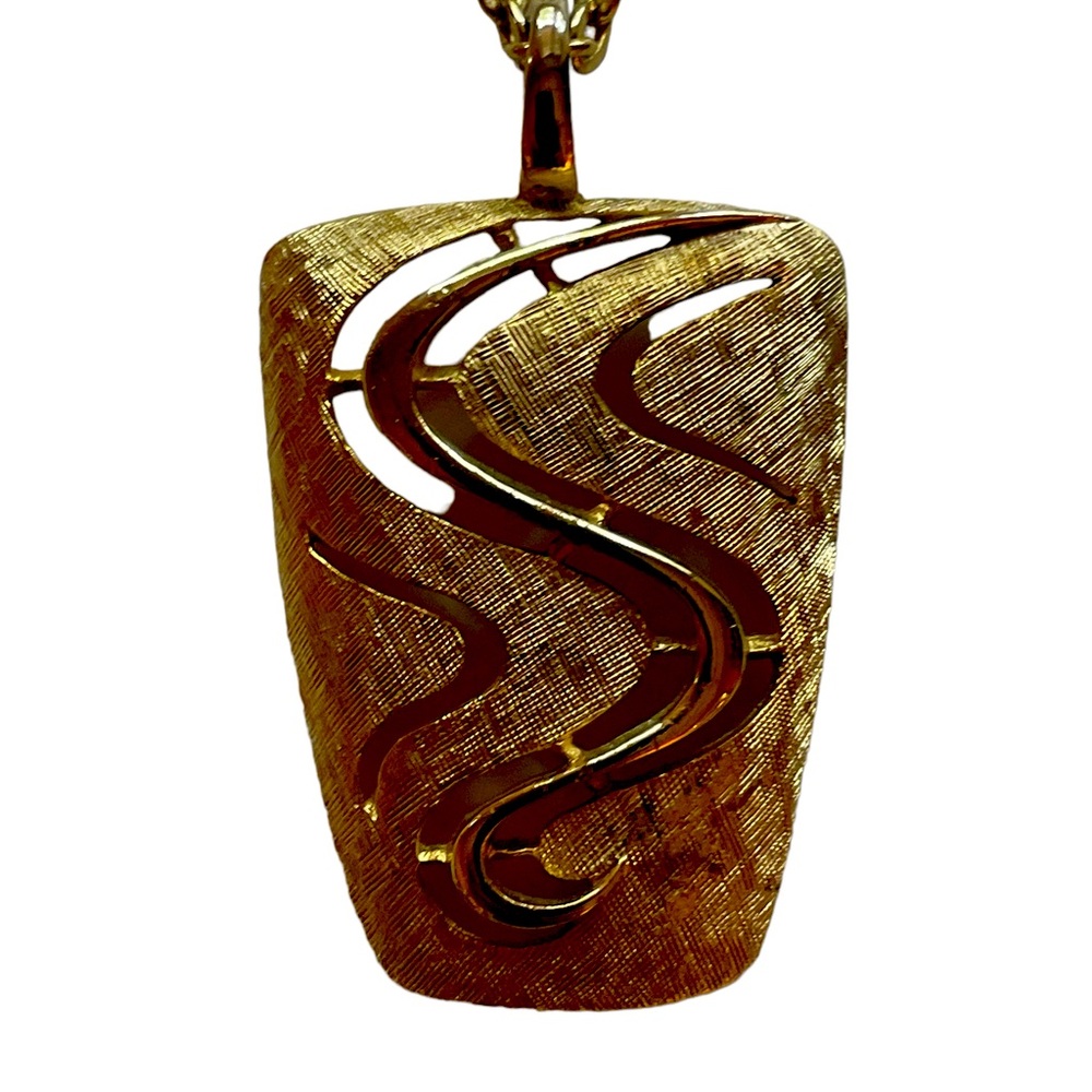 Brushed Gold-Tone Pendant and Chain